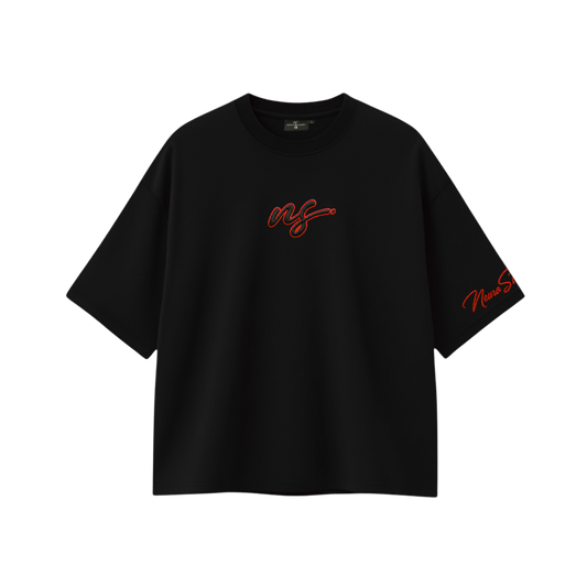 "SIGNATURE THREAD" OVERSIZED BLACK TEE “OBSIDIAN NOIR”
